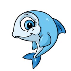 Wall Mural - Little blue dolphin big eyes animal illustration cartoon character isolated