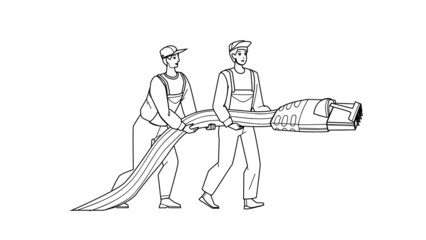 Wall Mural - network lan support repairmen with cable black line pencil drawing vector. network lan support servi
