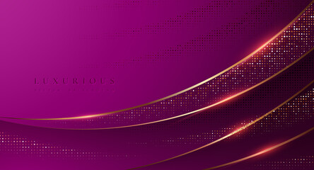 Wall Mural - Luxury Dark purple background with shining golden lines and halftone dots.