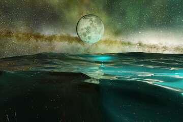 Wall Mural - beautiful lunar landscape night moon sea or ocean milky way.