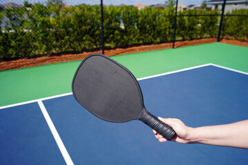 Wall Mural - Pickle ball paddle on pickle ball court