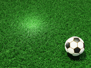 football field white soccer ball. normal pattern with red and white, green grass background. 3d rend