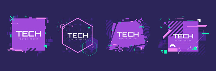 Wall Mural - modern technology banners collection in cyberpunk style. abstract sci-fi text boxes with glitch effe