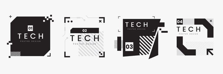 Wall Mural - text boxes collection in abstract technology style. futuristic hud elements set. hi-tech cyberpunk f