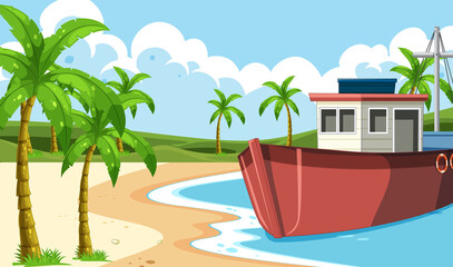 Wall Mural - boat, ship, transportation, sea, beach, ocean, view, outdoor, background, island