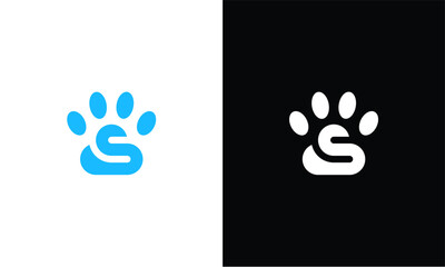 Paw Pet Cloud Logo Design, Cat & Dog Paw Pet Cloud Logo with Letter S	