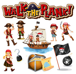 Wall Mural - set of pirate cartoon characters and objects