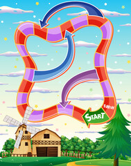 Wall Mural - Snake and ladders game template in farm theme