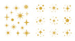 © SpicyTruffel - Cartoon sparkling. Yellow and golden star groups and twinkling elements. Isolated spark shapes. Firework shiny particles. Explosion glowing flashes. Holiday flares. Vector glitters set