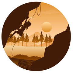 Poster - Flat silhouette rock climbing in nature background