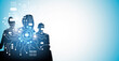 © Danai - Business global network connection telecommunication Metaverse technology concept, Futuristic business people group working on communication technology with internet link graphic background
