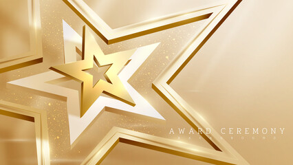 3d golden star shape element with glitter light effect decoration. luxury award ceremony concept.