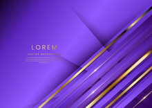 Abstract 3d Template Purple Background With Gold Lines Diagonal Sparking With Copy Space For Text.