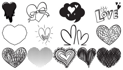 Poster - Black hand drawn hearts set