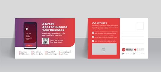 Mobile app promotion postcard template with creative layout