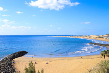 Wall Mural - View at the Playa Del Ingles beach with the dunes in the background, Gran Canaria - Spain