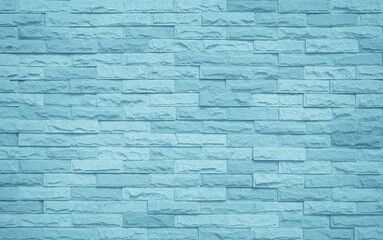 Wall Mural - Brick wall painted with pale blue paint calm tone texture background. Pattern clean concrete grid uneven bricks design stack backdrop.