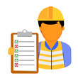 © Om Yos - Simple Vector Engineer Man Holding Checklist Paper at board