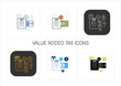 © Antstudio - Value added tax icons set.Indirect tax,goods price. Paid by buyer. Universal basic income concept.Collection of icons in linear, filled, color styles.Isolated vector illustrations