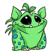 Little Green Monster Animal Horror Illustration Cartoon Character