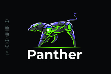 Modern Mecha Robotic Panther Logo Design Template