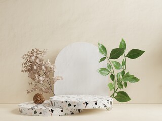Wall Mural - Mockup terrazzo podium for product presentation on cream color pastel background.