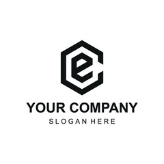 Modern hexagon letter ec or ce logo design concept