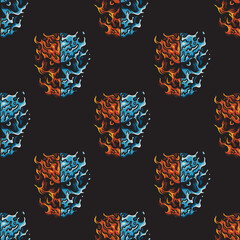 Poster - vintage style water and fire skull seamless pattern