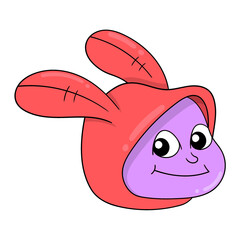 Wall Mural - cute bunny head wearing red hoodie, doodle icon drawing