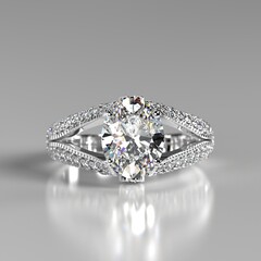 white and platinum engagement ring front 3d render