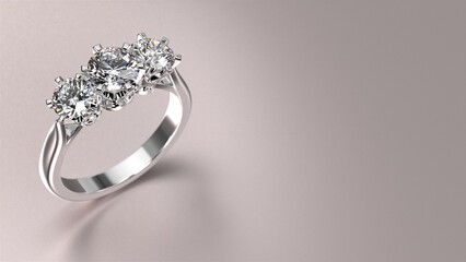 white gold engagement ring with diamond 3d render with beautiful background