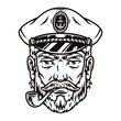 Monochrome vintage bearded sailor captain smoking pipe isolated vector