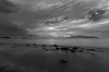 nha trang bay moody sunrise sky vietnam black and white