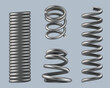 © ONYXprj - Spring coils. Steel geometrical 3d objects machine details metallic stretch and flexible material for heavy industry decent vector realistic spring coil