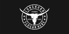 Long Horn Logo Template Vector Illustration. Country Western Bull Cattle Vintage Label Logo Design