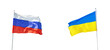Russian invasion concept. Waving Russian and Ukraine flag isolated on white background