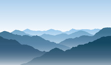 Vector Blue Mountain Landscape With Silhouettes Of Hills And Peaks