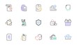© blankstock - Surprise, Approved shield and Discount tags line icons for website, printing. Collection of Fast food, Microscope, Technical documentation icons. Report checklist, Lock, Card web elements. Vector