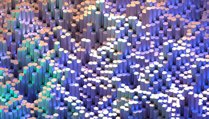 Wall Mural - 3D rendering dynamic cubes abstract background, and neon lights, business, science, technology concept illustration. 