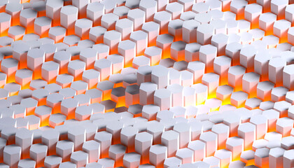 Wall Mural - 3D rendering dynamic cubes abstract background, and neon lights, business, science, technology concept illustration. 