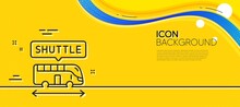Shuttle Bus Line Icon. Abstract Yellow Background. Airport Transport Sign. Transfer Service Symbol. Minimal Shuttle Bus Line Icon. Wave Banner Concept. Vector