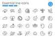© blankstock - Rainy weather, Moon and Cloudy weather line icons. Collection of Wind energy, Sunset, Mint leaves icons. Leaf, Water drop, Animal tested web elements. Leaf dew, Coconut, Thermometer. Vector