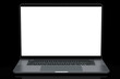 © boule1301 - Realistic aluminum laptop with empty white screen isolated on black background.
