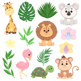 Fototapeta Pokój dzieciecy - Vector safari animals and tropical plants
