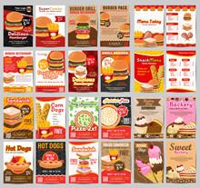 Set Of Flyer Template Fast Food Restaurant Concept Vector Illustration