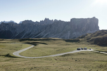 Wall Mural - Scenic landscape of Giau Pass or Passo di Giau - 2236m. Mountain pass in the province of Belluno in Italy, Europe. Italian alpine landscape. Travel icon of the Dolomites