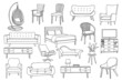© GulArt - Doodle home furniture icons collection in vector. Hand drawn home furniture collection in vector. Set of doodle home furniture icons in vector