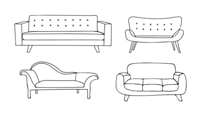 Wall Mural - Doodle sofa icons collection in vector. Sofa hand drawn icons set in vector. Illustration doodle sofa in vector