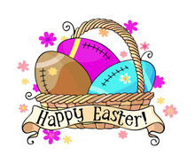 Happy Easter Greeting Card With Basket Full Of American Football Ovoid Balls