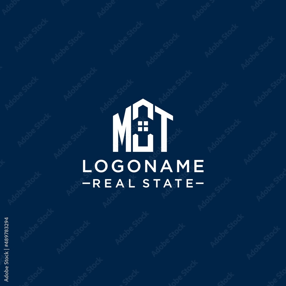 Initial letter MT monogram logo with abstract house shape, simple and ...